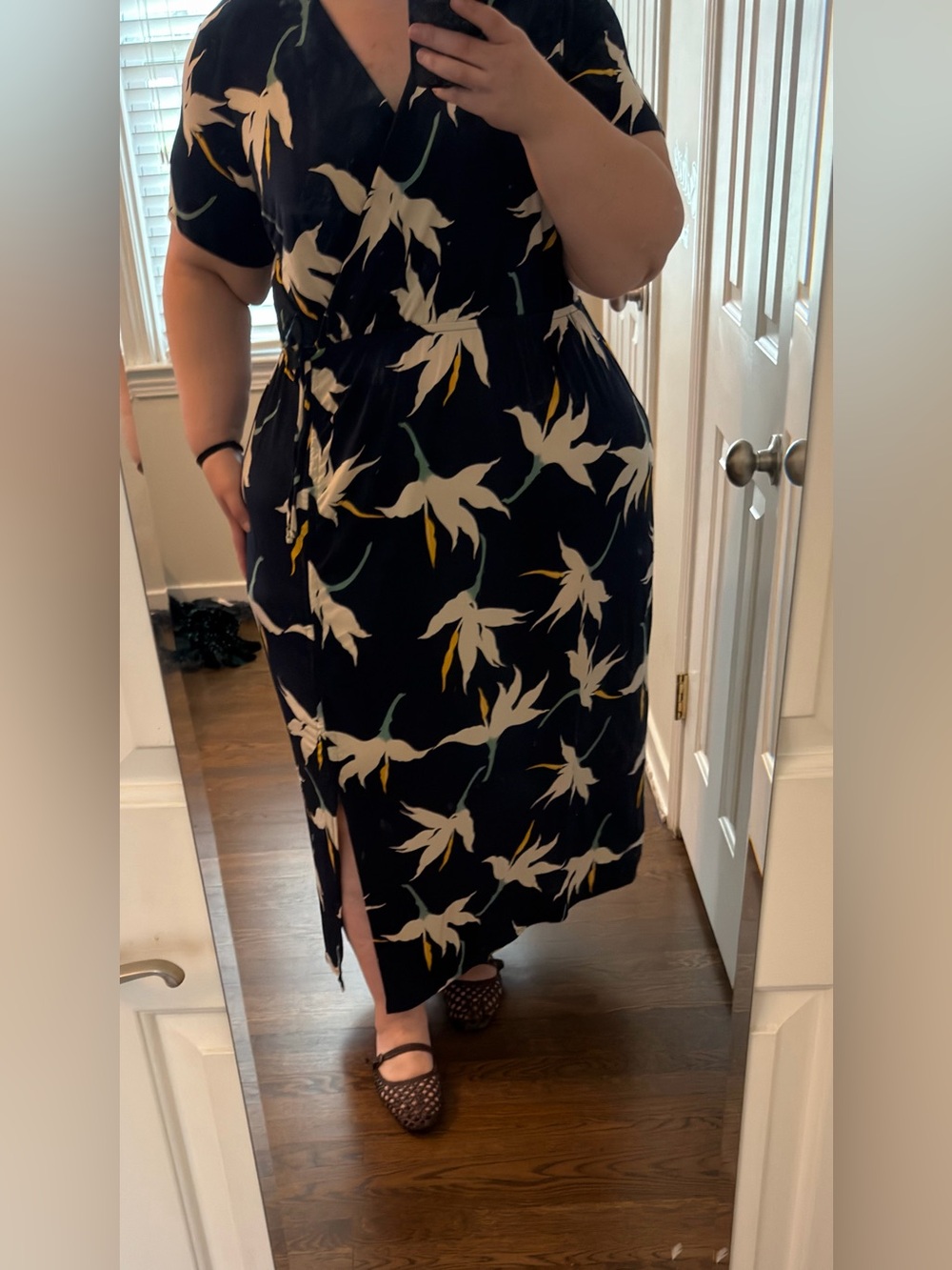 Lane Bryant Navy Floral Wrap Dress with White & Yellow Print